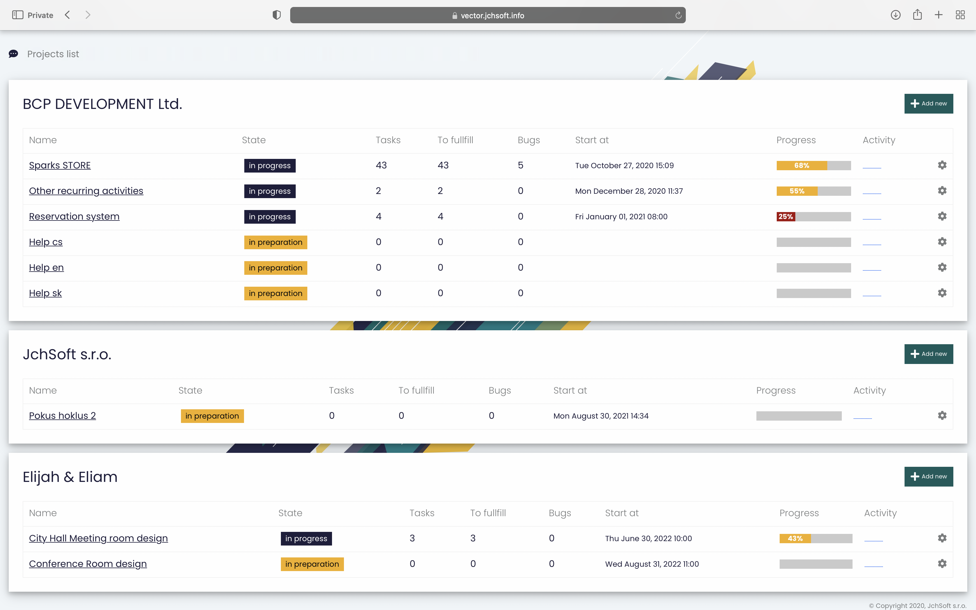 obrázek WorkVectoru status projektů