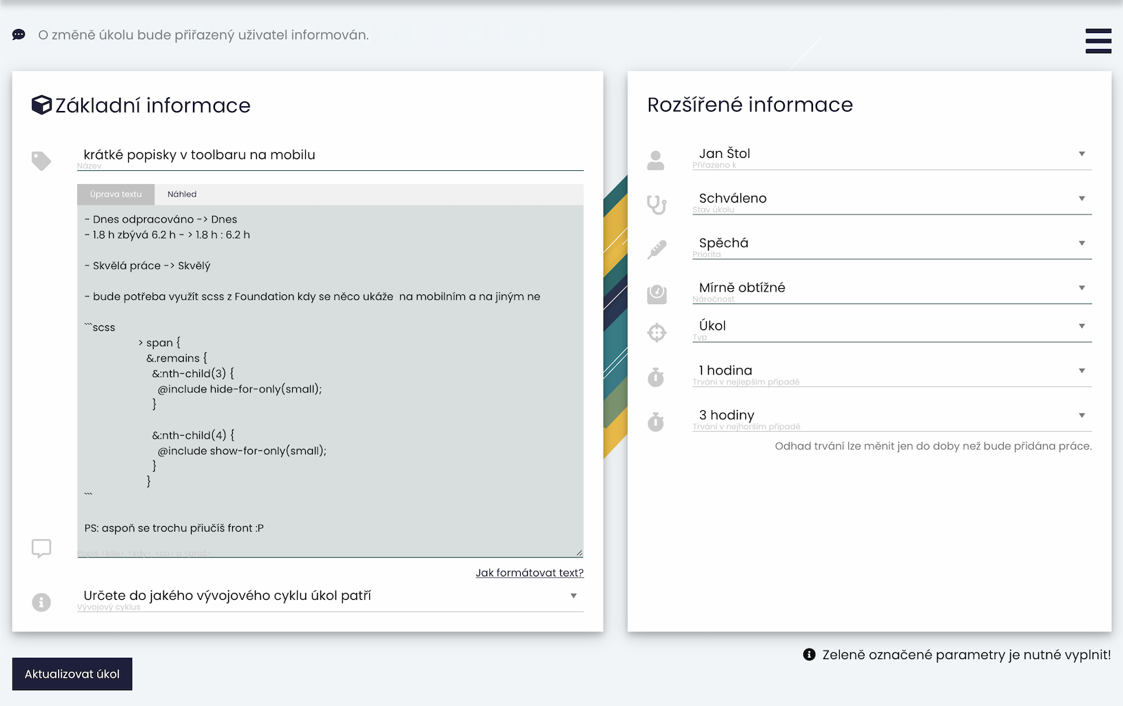 View the task scheduling form