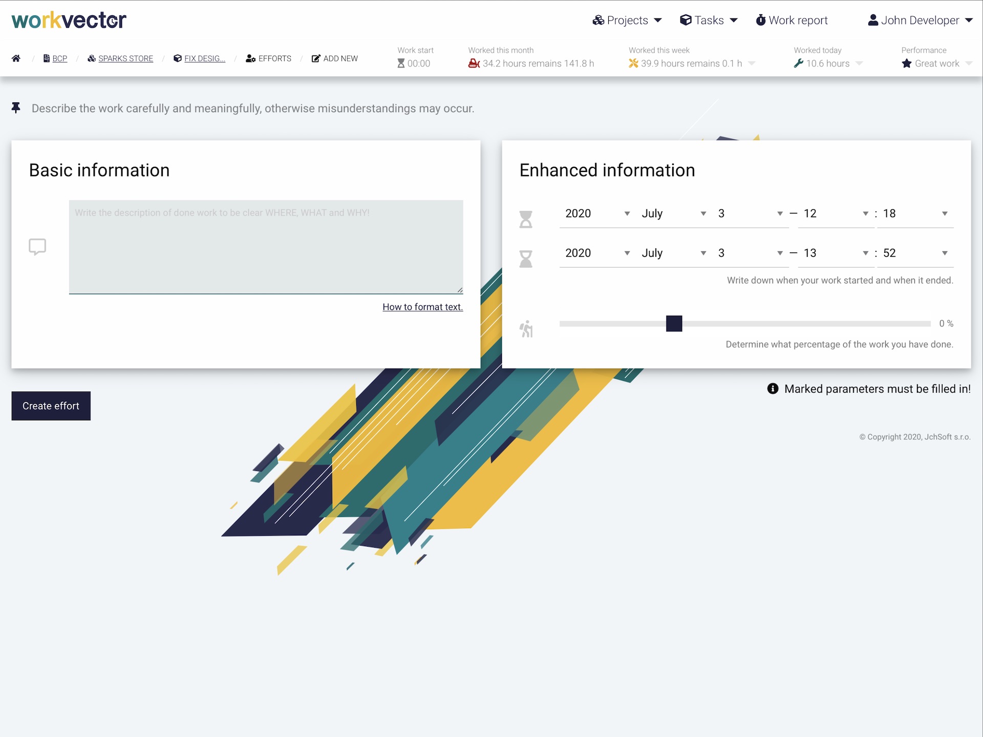Dashboard with indicators for an overview of project development.